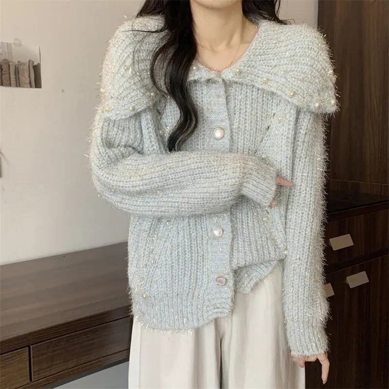 Pearl Accent Button-Up Cardigan
