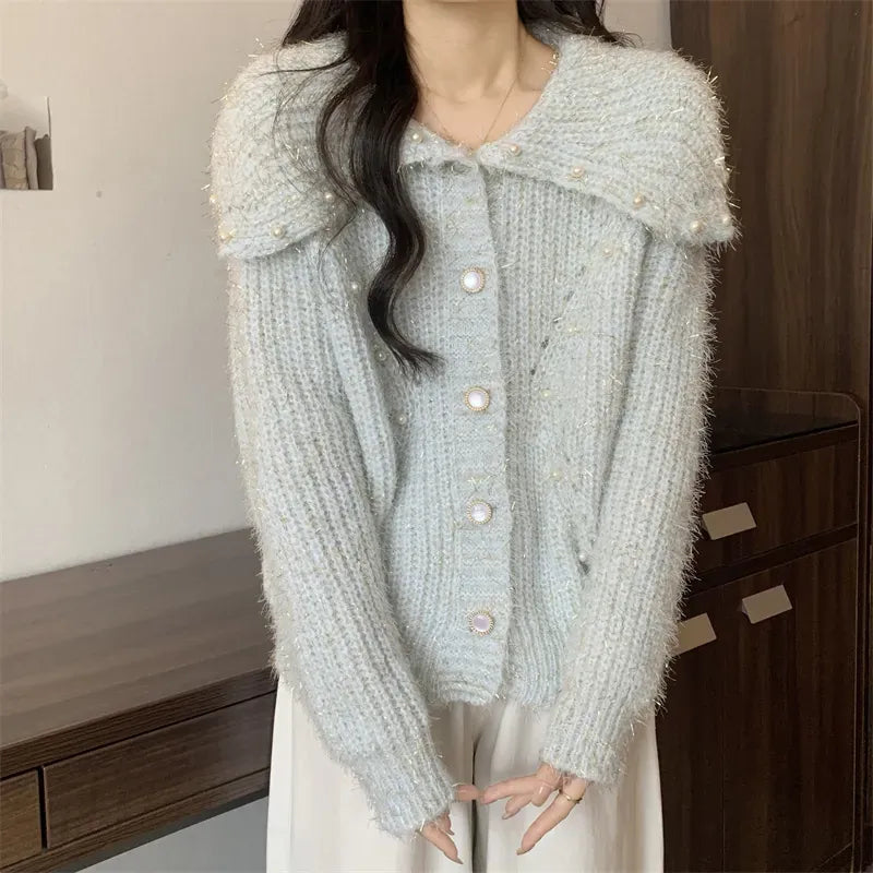 Pearl Accent Button-Up Cardigan