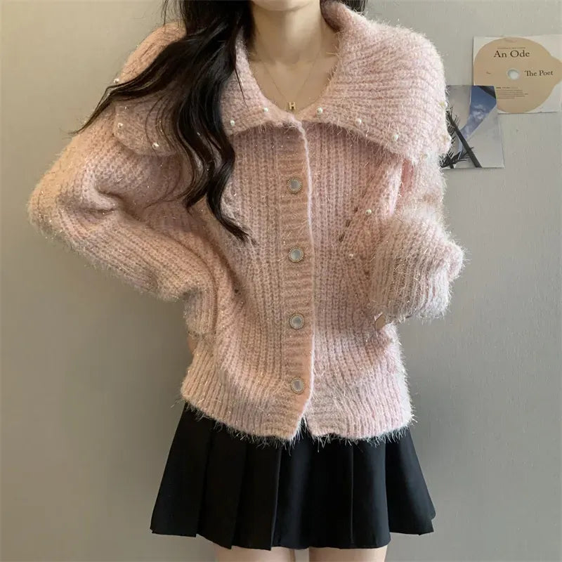 Pearl Accent Button-Up Cardigan