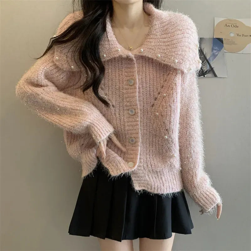 Pearl Accent Button-Up Cardigan