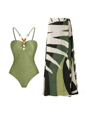 Stone Beads Monokini With Coverup