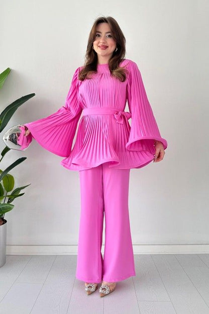 Fan Pleated Two-Piece Set