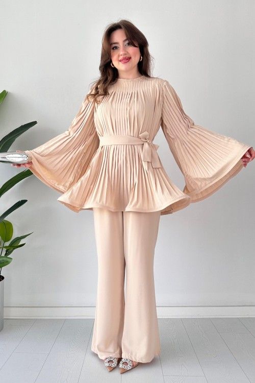 Fan Pleated Two-Piece Set