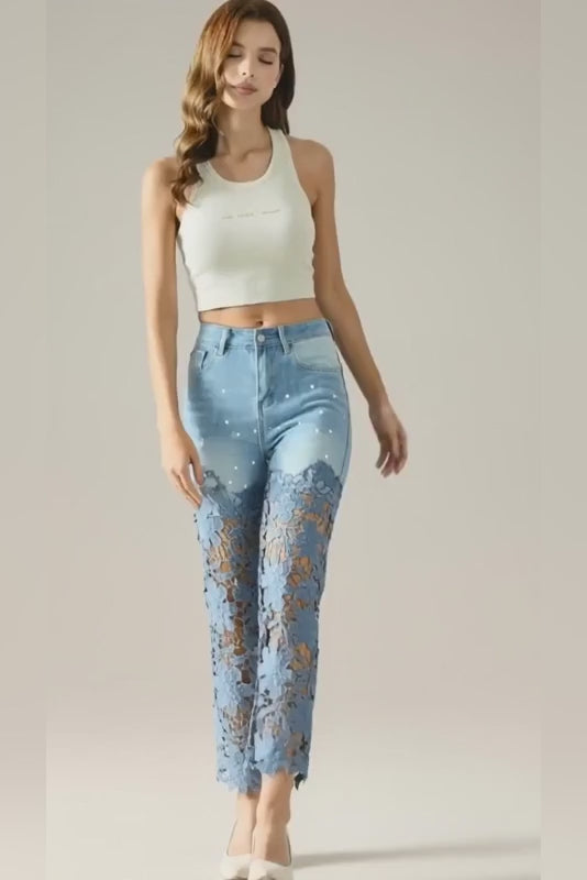 Artistic Lace Denim Jeans