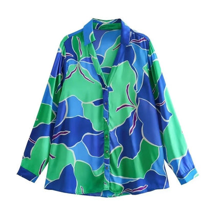Classy Floral Print Satin Shirt