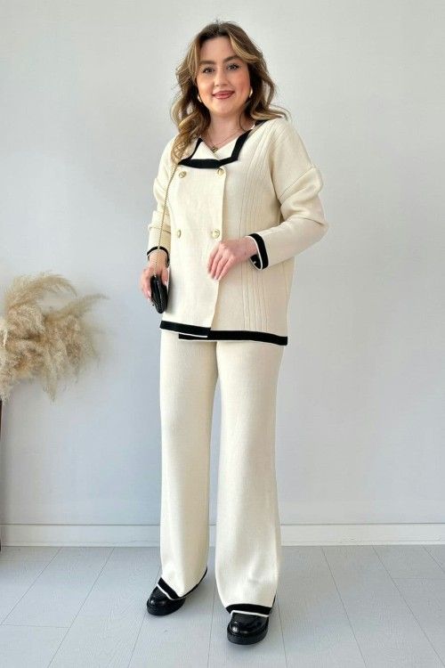 Buttoned Knit Cardigan &amp; Pant Set