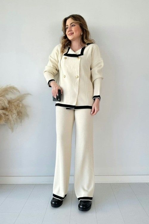 Buttoned Knit Cardigan &amp; Pant Set