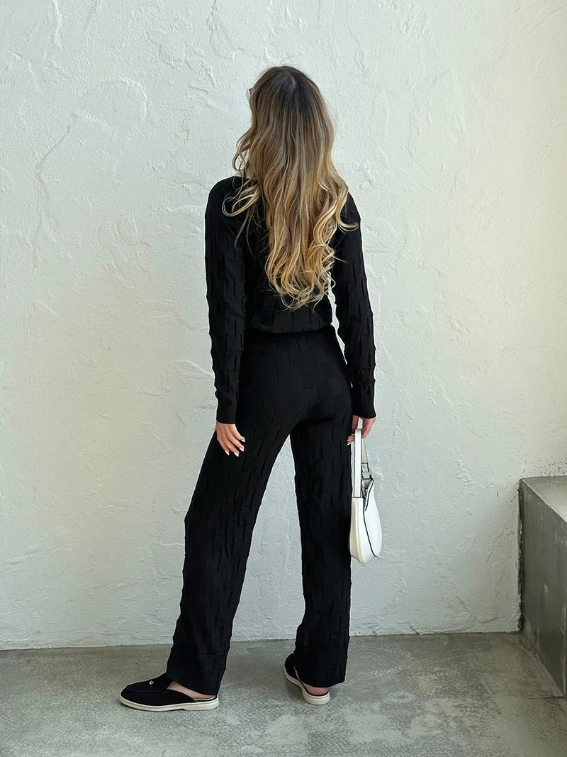 Checkerboard Knitted Two Piece Set