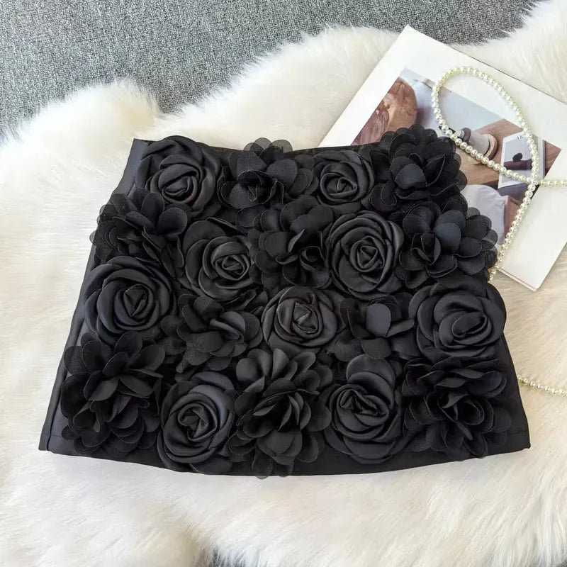 3D Flower Zipper Mini Skirt